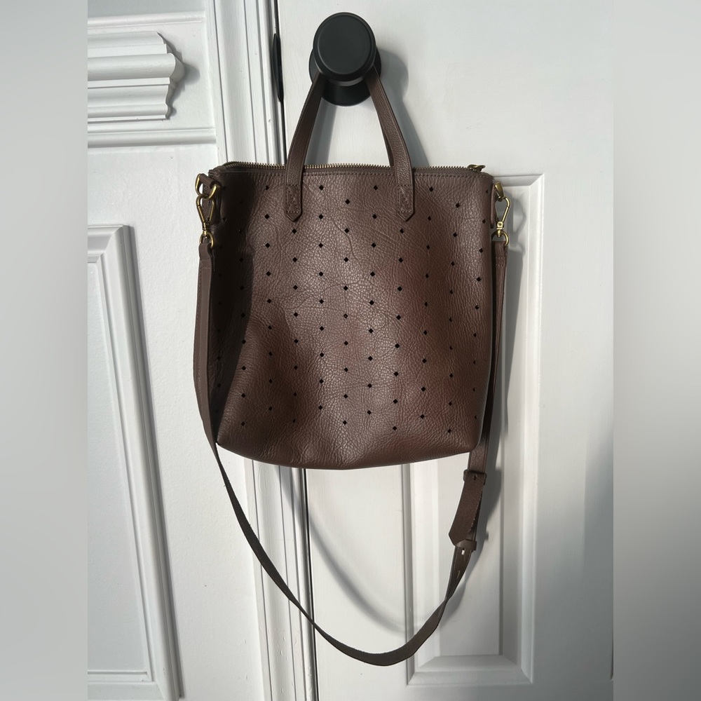 Madewell chocolate brown the Transport Crossbody bag: geo hole punch addition